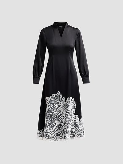 Misook Women's Lace-Appliqué Crepe De Chine Midi Dress