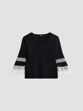 Misook Women's Lace Appliqué Soft Knit Top