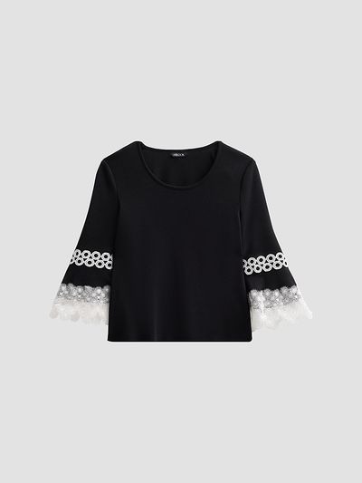 Misook Women's Lace Appliqué Soft Knit Top