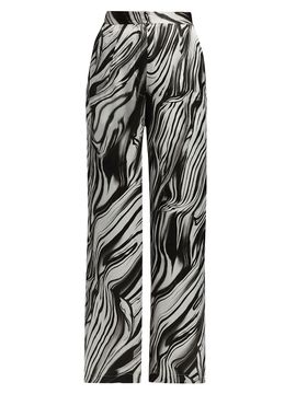 Misook Women's Printed Silk Wide-Leg Pants