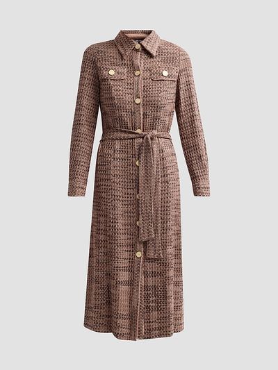 Misook Women's Tweed Knit Belted Midi Dress