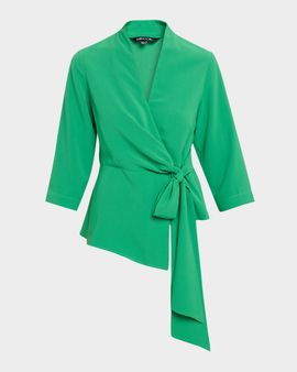 Misook Wrap-Front Crepe De Chine Top