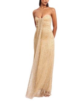 Miss Circle Miss Circle Ada Rhinestone Embellished Strapless Gown with Head Scarf