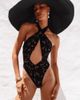 Miss Circle Miss Circle Breanna Velvet Lace Crossover Halter Swimsuit in Black, Women's at Urban Outfitters - 1