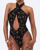 Miss Circle Miss Circle Breanna Velvet Lace Crossover Halter Swimsuit in Black, Women's at Urban Outfitters - 2