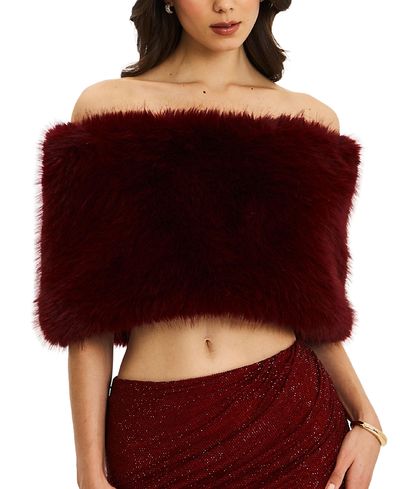 Miss Circle Miss Circle Darla Faux Fur Off-Shoulder Cropped Top
