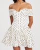 Miss Circle Miss Circle Edeline Polka Dot Off-The-Shoulder Pleated Mini Dress in White, Women's at Urban Outfitters - 1