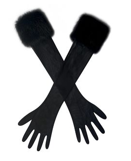 Miss Circle Miss Circle Eve Faux Fur-Trimmed Mesh Opera-length Gloves