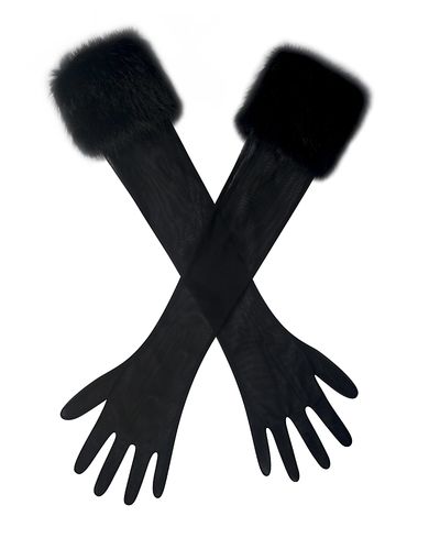 Miss Circle Eve Fur-Trimmed Mesh Opera-Length Gloves