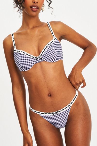 Miss Circle Miss Circle Geneva Gingham Lace Decoration Bikini Top in Blue, Women's at Urban Outfitters