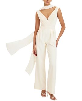 Miss Circle Miss Circle Harper Ruched V-Neck Jumpsuit with Scarf