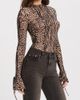 Miss Circle Miss Circle Ibera Animal Print Burnout Velvet Bodysuit in Brass, Women's at Urban Outfitters - 2