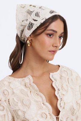 Miss Circle Miss Circle Janie Cotton Lace Triangle Head Scarf in Beige, Women's at Urban Outfitters