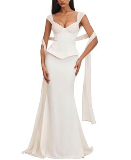 Miss Circle Miss Circle Jessalyn Sweetheart Peplum Mermaid Wedding Dress with Chiffon Scarf