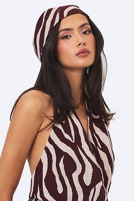 Miss Circle Miss Circle Jolynn Abstract Zebra Print Head Scarf in Burgundy/Beige, Women's at Urban Outfitters