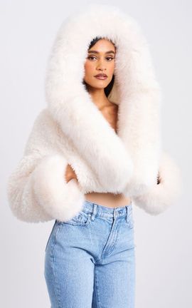Miss Circle Miss Circle Kali Statement Cropped Faux Fur Hoodie Jacket
