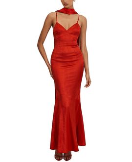 Miss Circle Miss Circle Kelsey Croc-Embossed Flared Hem Maxi Dress with Scarf
