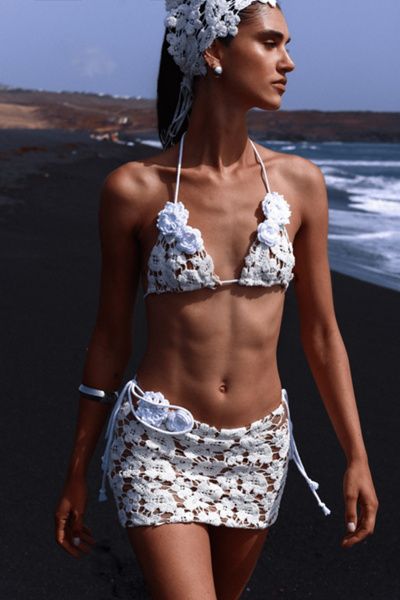Miss Circle Miss Circle Leilani Floral Crochet Mini Skirt in White, Women's at Urban Outfitters