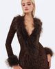 Miss Circle Miss Circle Luana Fur Trimmed Deep V Burnout Mesh Maxi Dress - 2
