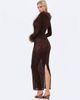 Miss Circle Miss Circle Luana Fur Trimmed Deep V Burnout Mesh Maxi Dress - 4