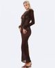 Miss Circle Miss Circle Luana Fur Trimmed Deep V Burnout Mesh Maxi Dress - 5