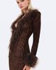 Miss Circle Miss Circle Luana Fur Trimmed Deep V Burnout Mesh Maxi Dress - 6