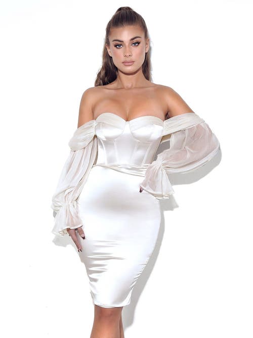 Miss Circle Miss Circle Lydia Satin Off Shoulder Puff Sleeve Dress