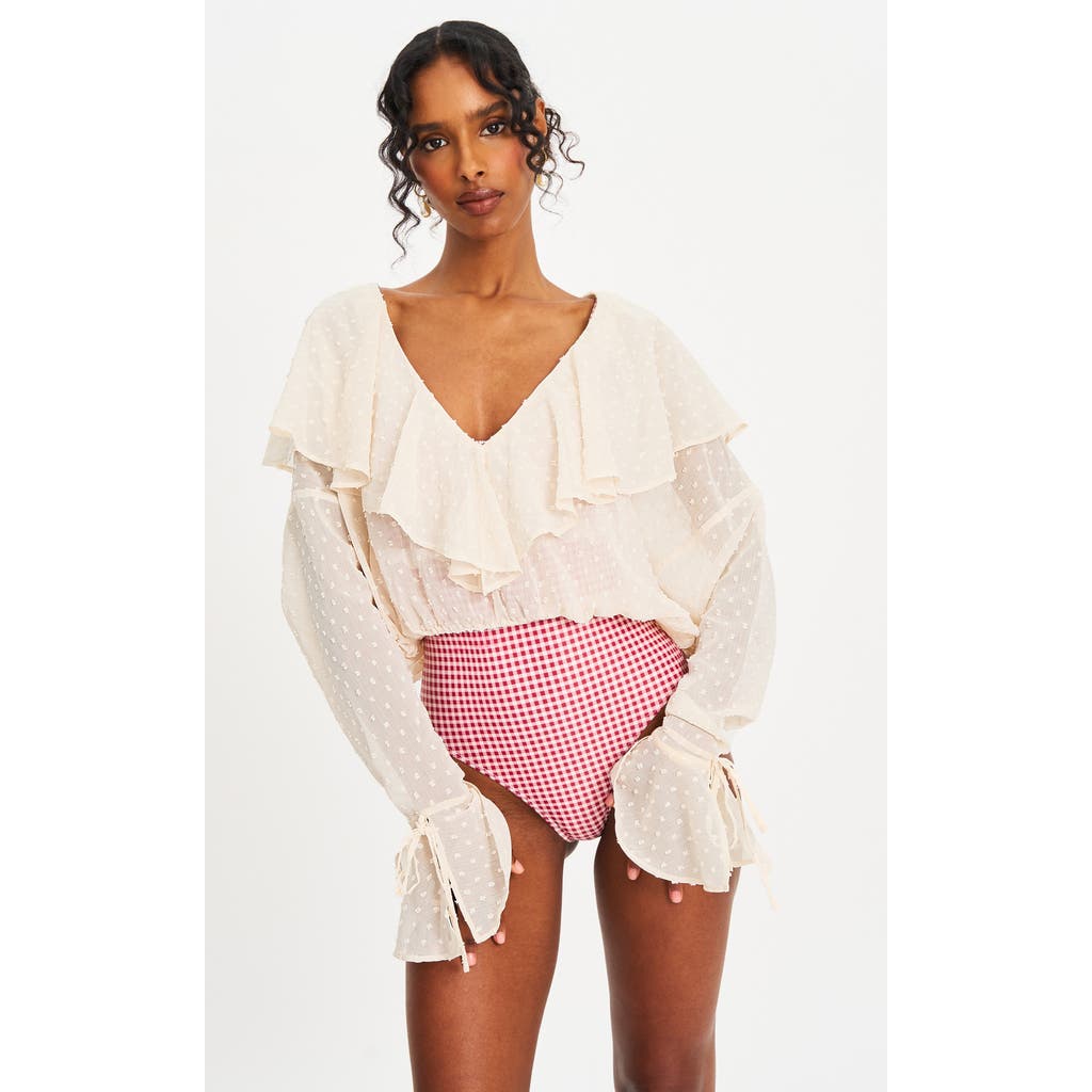 Miss Circle Miss Circle Magali Dotted Mesh Ruffle V Collar Top