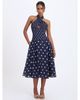 Miss Circle Miss Circle Nuri Polka Dot Ramie Crossover Halter A-Line Midi Dress - 2