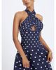 Miss Circle Miss Circle Nuri Polka Dot Ramie Crossover Halter A-Line Midi Dress - 3