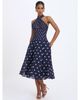 Miss Circle Miss Circle Nuri Polka Dot Ramie Crossover Halter A-Line Midi Dress - 6