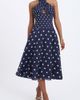 Miss Circle Miss Circle Nuri Polka Dot Ramie Crossover Halter A-Line Midi Dress in Navy, Women's at Urban Outfitters - 3