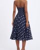 Miss Circle Miss Circle Nuri Polka Dot Ramie Crossover Halter A-Line Midi Dress in Navy, Women's at Urban Outfitters - 5