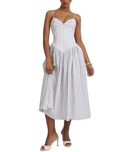 Miss Circle Miss Circle Olea Striped Cotton Poplin Ruched Midi Dress