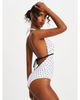 Miss Circle Miss Circle Olive Polka Dot Ruched Halter Backless Swimsuit - 4