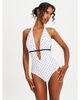 Miss Circle Miss Circle Olive Polka Dot Ruched Halter Backless Swimsuit - 6