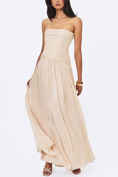 Miss Circle Miss Circle Olivine Crystal Organza Strapless Maxi Dress in Ivory, Women's at Urban Outfitters