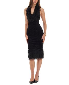 Miss Circle Miss Circle Onalee Croc-Embossed Velvet Fur Midi Dress