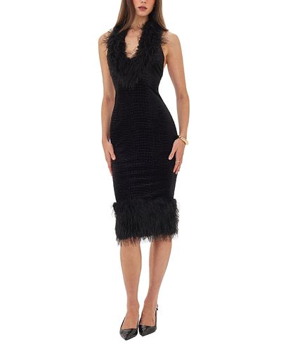 Miss Circle Miss Circle Onalee Croc-Embossed Velvet Fur Midi Dress