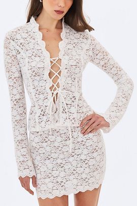 Miss Circle Miss Circle Pyper Brushed Lace Mini Skirt in White, Women's at Urban Outfitters