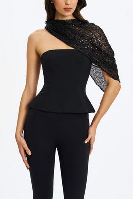Miss Circle Miss Circle Quinette Peplum Top and Beaded Cape Set in Black, Women's at Urban Outfitters