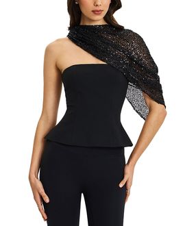 Miss Circle Miss Circle Quinette Peplum Top with Beaded Asymmetrical Cape