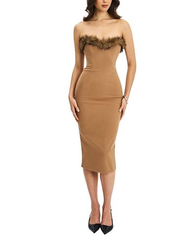 Miss Circle Miss Circle Rayanne Strapless Fur-Trimmed Sweetheart Maxi Dress