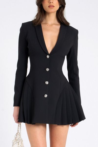 Miss Circle Miss Circle Ria Pleated Blazer Mini Dress in Black, Women's at Urban Outfitters