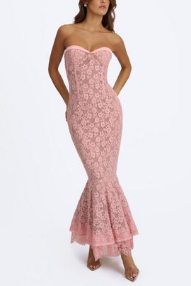 Miss Circle Miss Circle Rosalyn Lace Sweetheart Maxi Mermaid Dress in Pink, Women's at Urban Outfitters