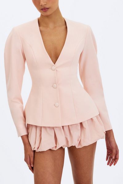 Miss Circle Miss Circle Savannah Peplum Blazer Jacket in Rose, Women's at Urban Outfitters