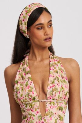 Miss Circle Miss Circle Spring Affair Floral Print Linen Head Scarf in Green, Women's at Urban Outfitters