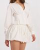 Miss Circle Miss Circle Sylvia Pinstripe Deep V Pleated Shirt Top in White, Women's at Urban Outfitters - 3