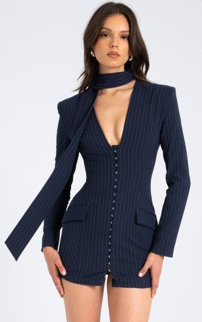 Miss Circle Miss Circle Tahlia Deep V Mini Blazer Dress with Scarf