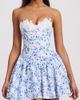 Miss Circle Miss Circle Taleah Floral Print Linen Mini Dress in Blue Floral Print, Women's at Urban Outfitters - 1